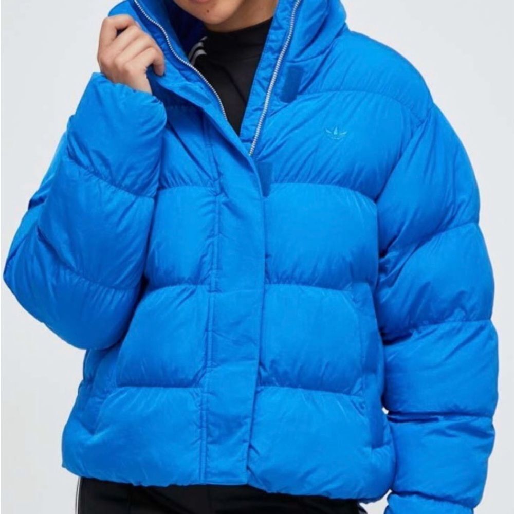 Adidas Short Vegan Bubble Jacket Women’s Size Small (S) Blue Vegan Puffer Coat